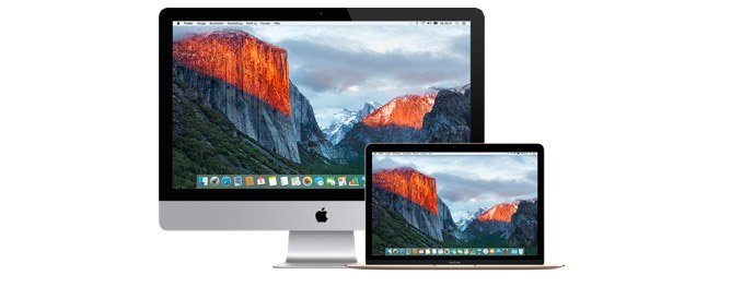 Apple iMac et MacBook avec écran Retina affichant le parc national de Yosemite en fond d'écran.