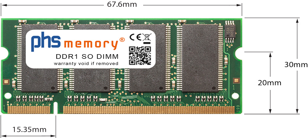 Arbeitsspeicher DDR1 RAM SO-DIMM 200Pin Maße