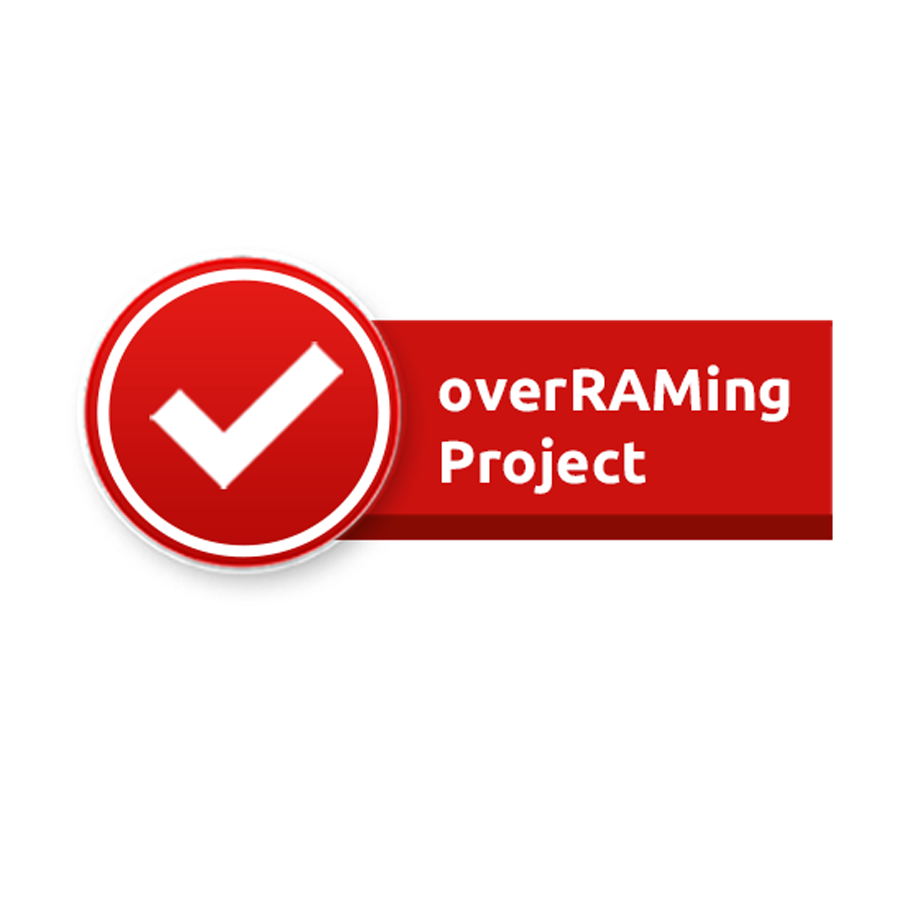 Logo rouge avec une coche blanche et le texte 'overRAMing Project'.